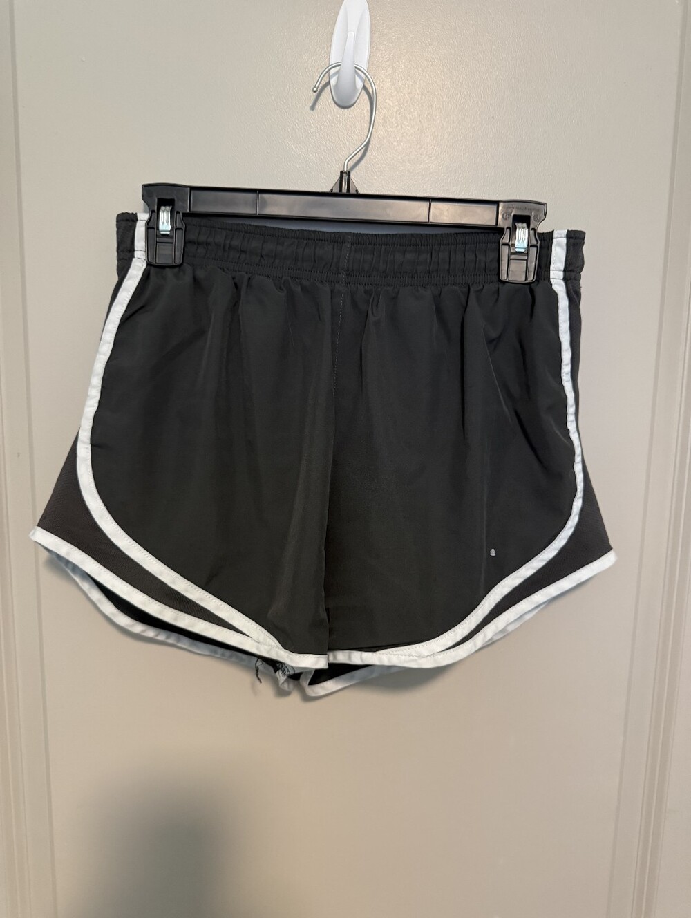 2 Pair Women's Black/ Dark Gray Athletic Running Shorts with White Trim